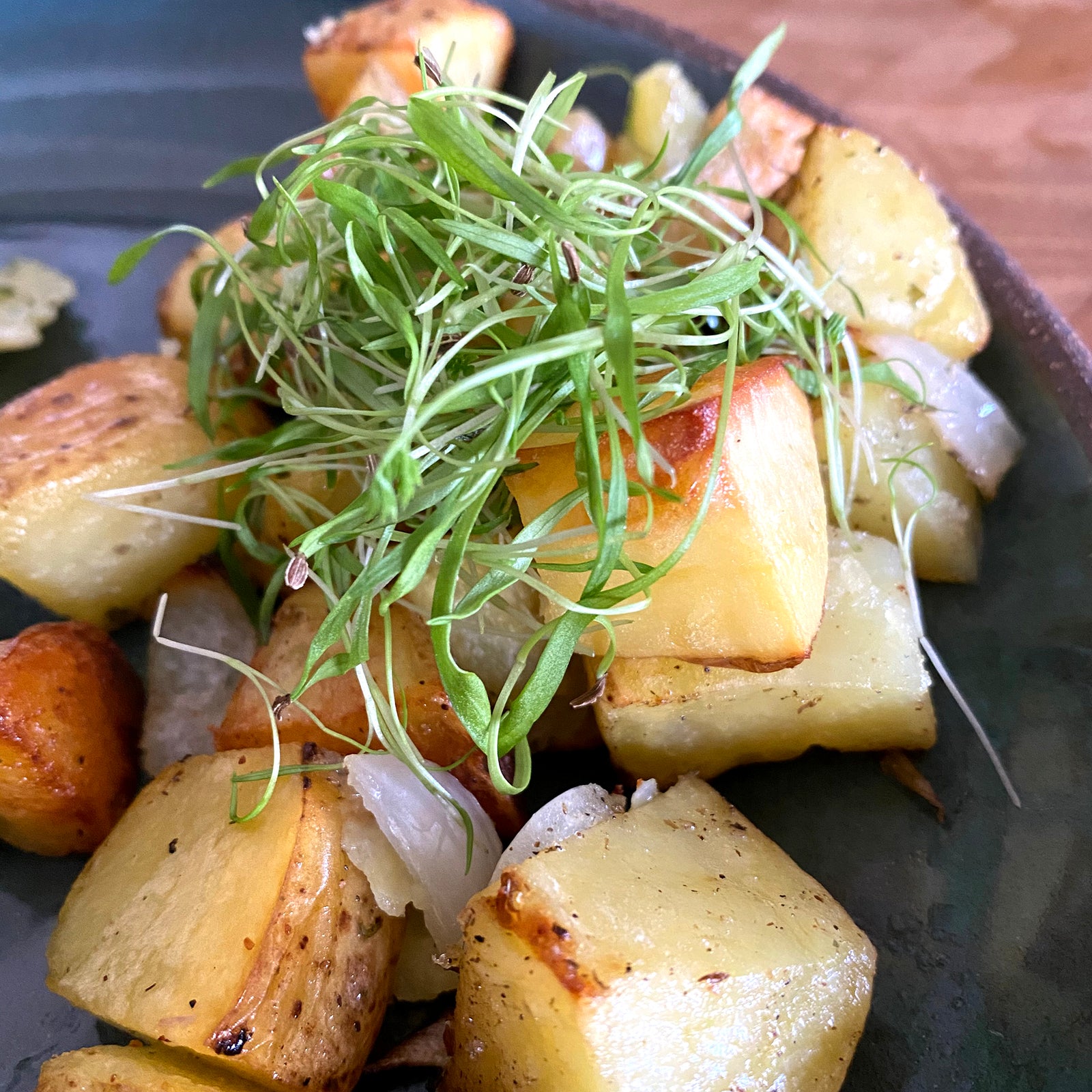 Roasted Potatoes with Carrot Microgreens
