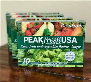 PEAKfresh USA, Produce Bags with Twist Ties, Reusable, 10 Bags